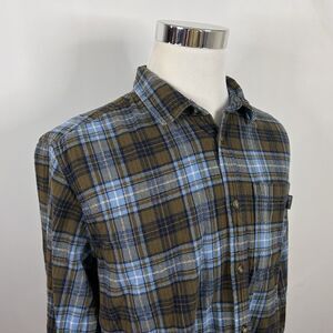 Eddie Bauer XL Flannel Outdoor Shirt Blue Brown Plaid Cotton Button Front